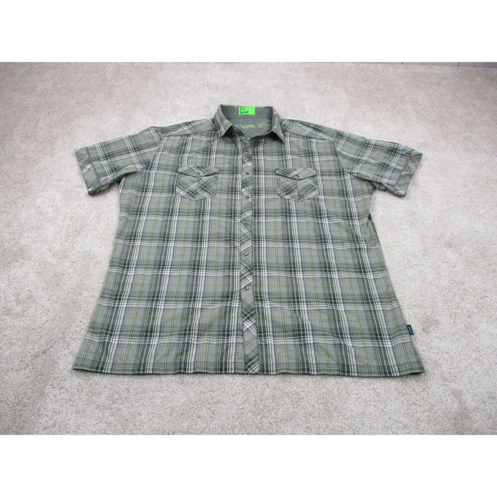 Kuhl Shirt Mens Extra Large XL Green Plaid Eluxur Performance Hiking Pearl Snap